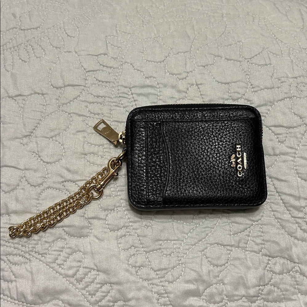 Coach Black Leather Pouch with Gold Zipper
